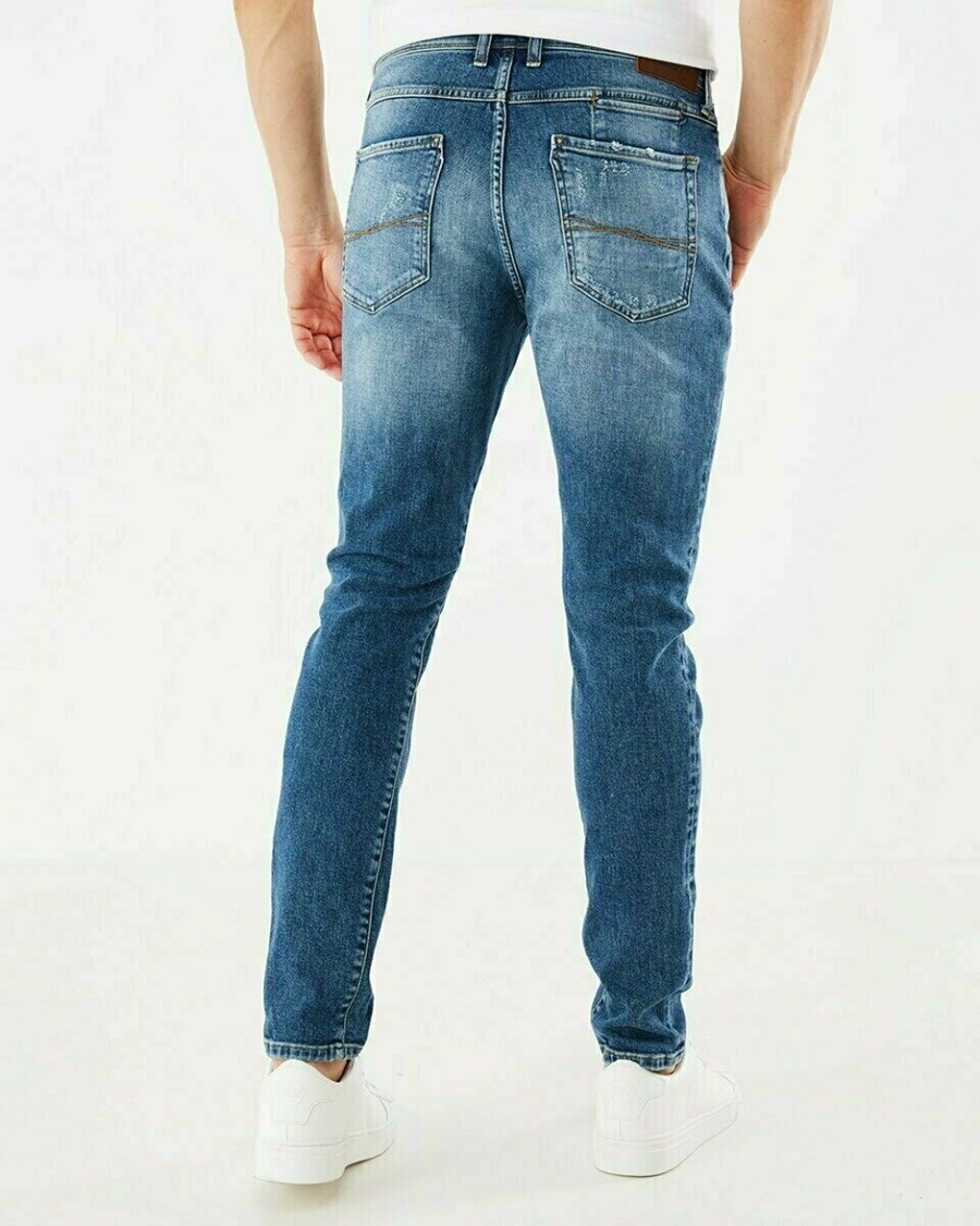 Mexx ADAM Mid waist/ Tapered leg jeans Medium Vintage Niebieskie | TPEBM3791