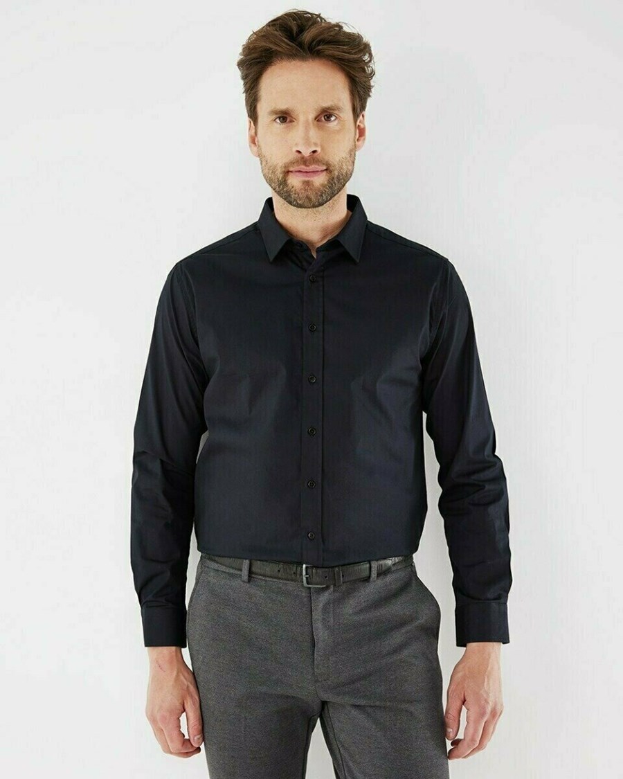 Mexx ADAM Shirt LS Black Czarne | UOKYA9635