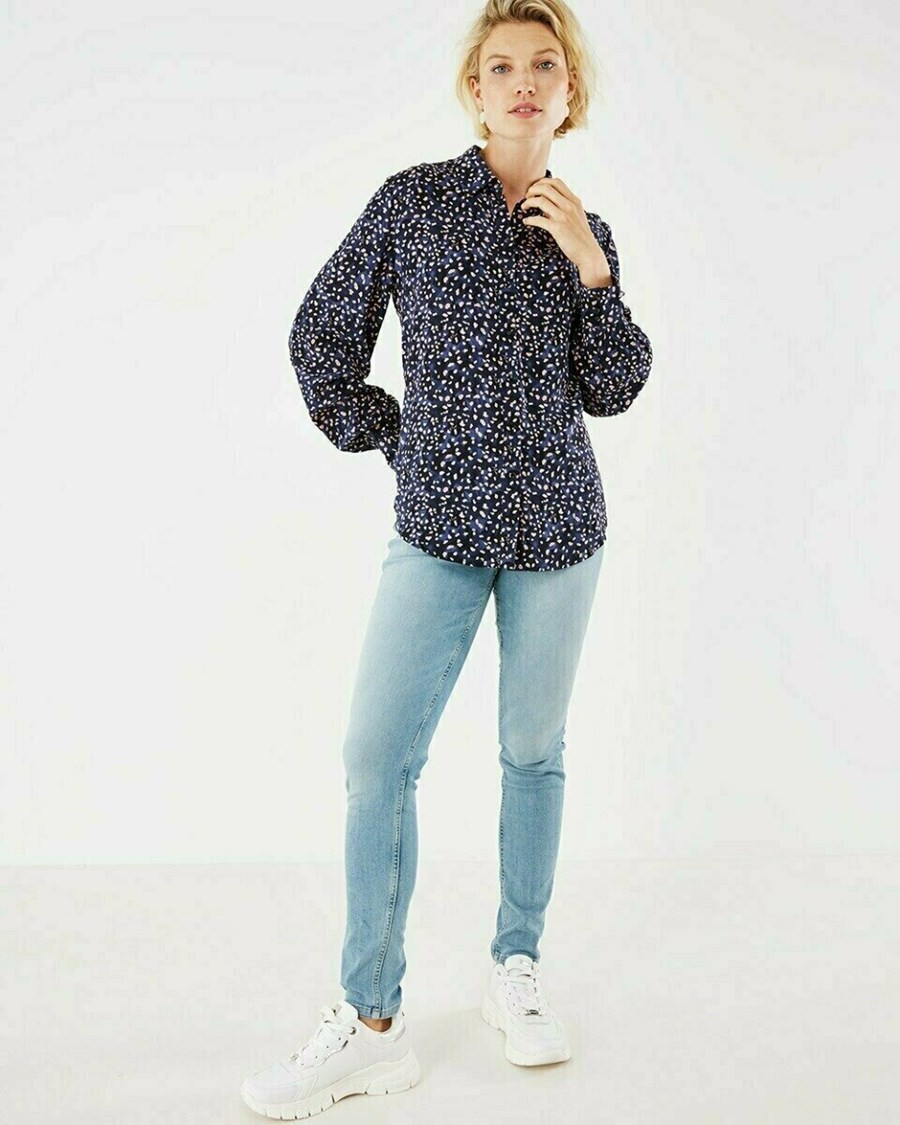 Mexx Basic printed blouse Navy Niebieskie | QNDIP7640