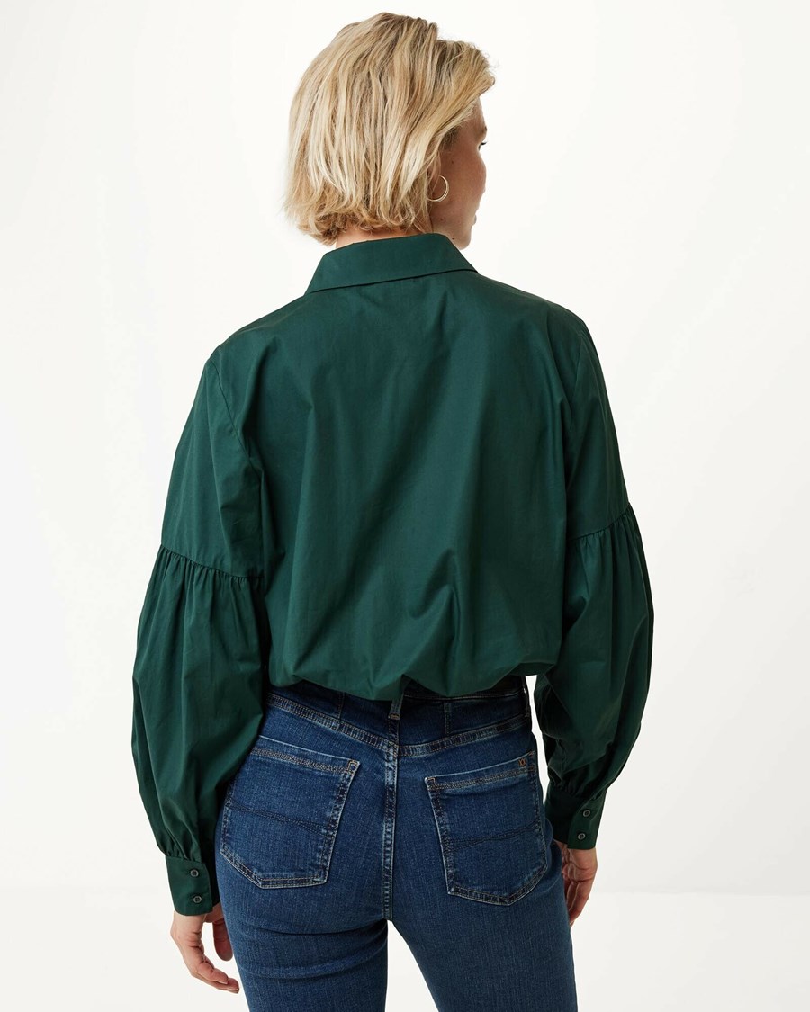 Mexx Bawełniane blouse puff sleeve Dark Green Zielone | KUQRJ8165