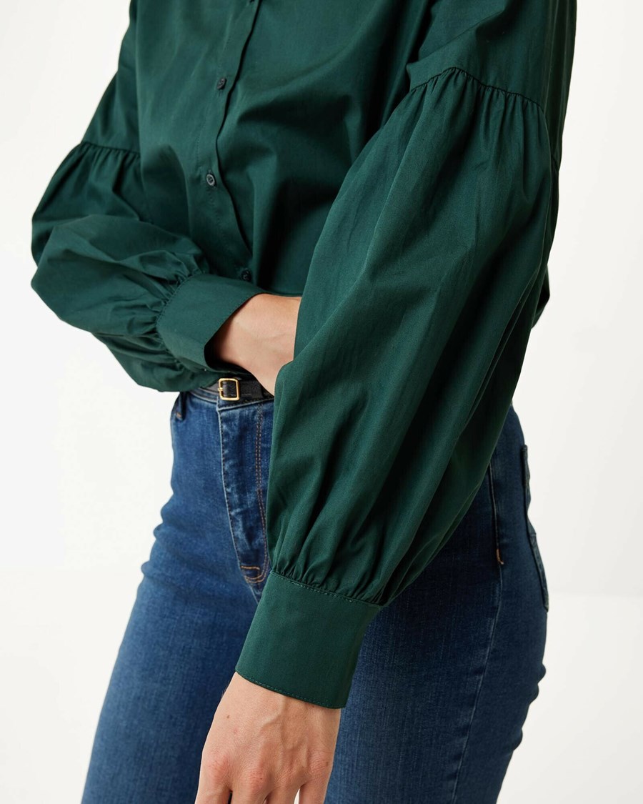 Mexx Bawełniane blouse puff sleeve Dark Green Zielone | NWLCD8467