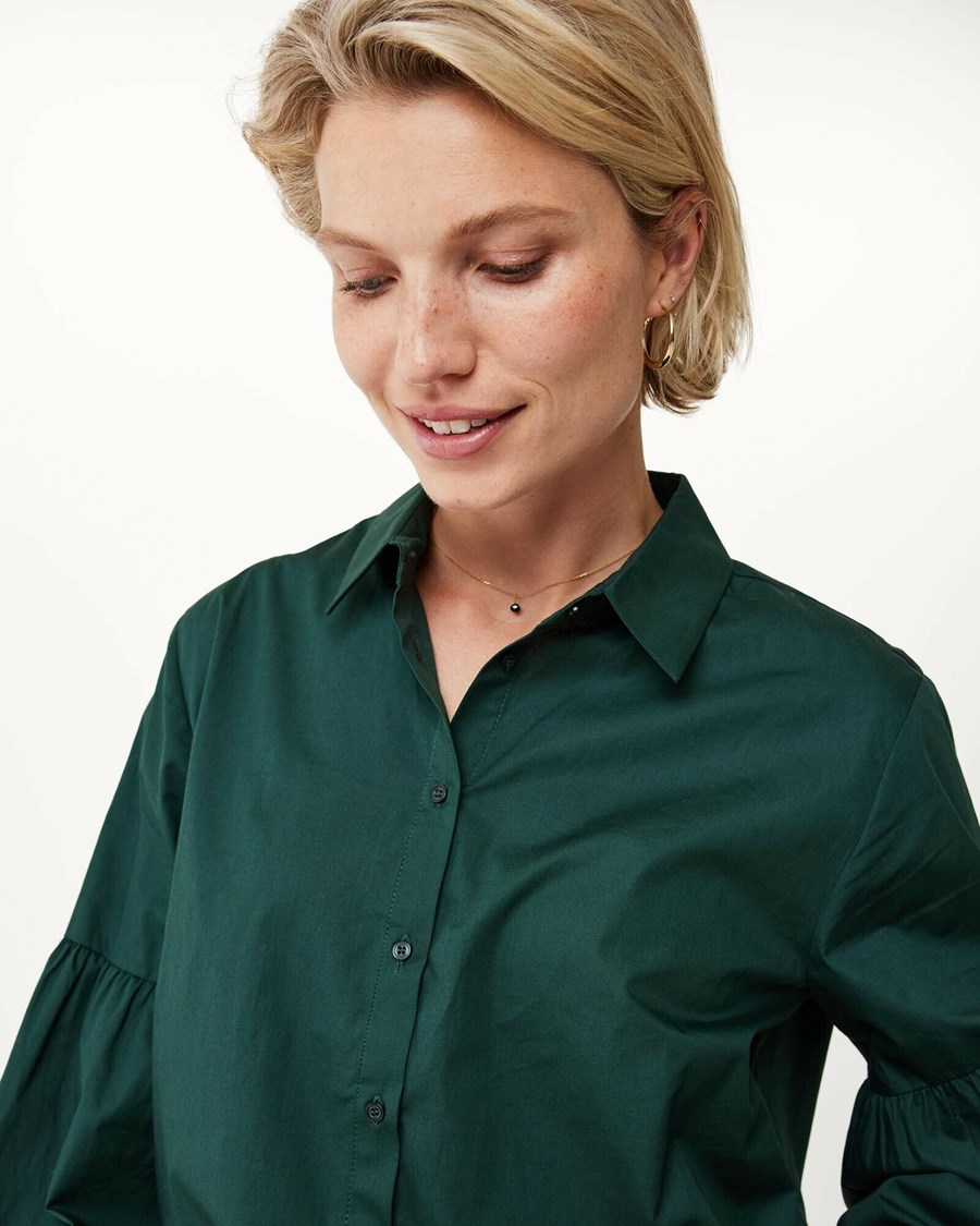 Mexx Bawełniane blouse puff sleeve Dark Green Zielone | NWLCD8467