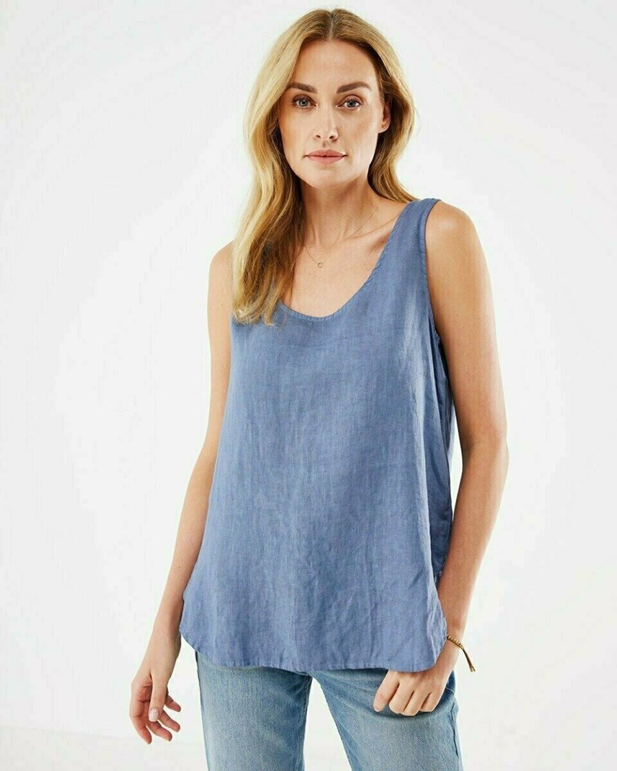 Mexx Bez Rękawów linen top Chalk Blue Niebieskie | PYOSF1347