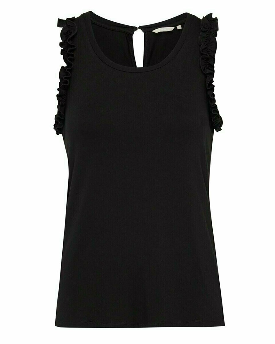 Mexx Bez Rękawów ruffle top Black Czarne | FJLCS0459