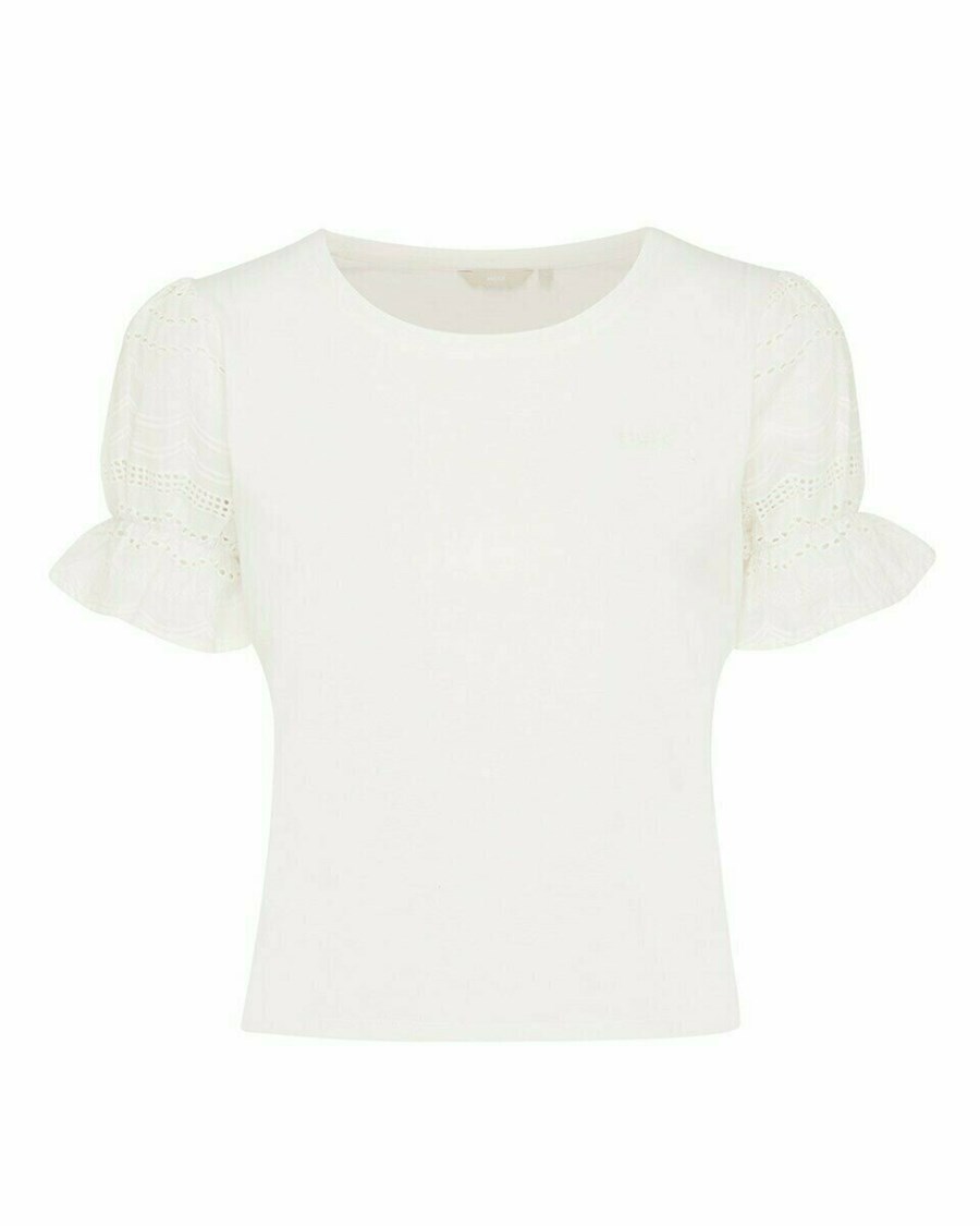 Mexx Broidery sleeve tee Off white Białe | TUGSC9174