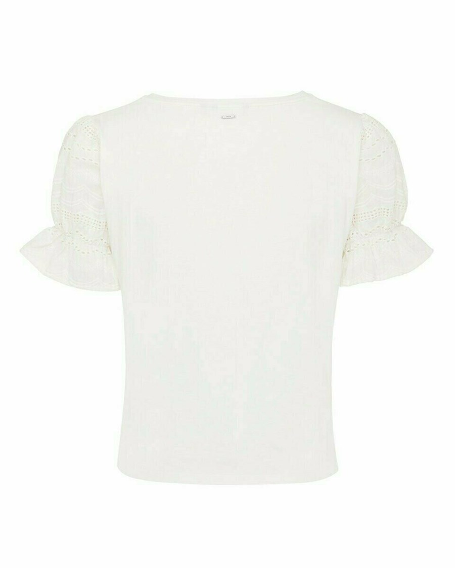 Mexx Broidery sleeve tee Off white Białe | TUGSC9174