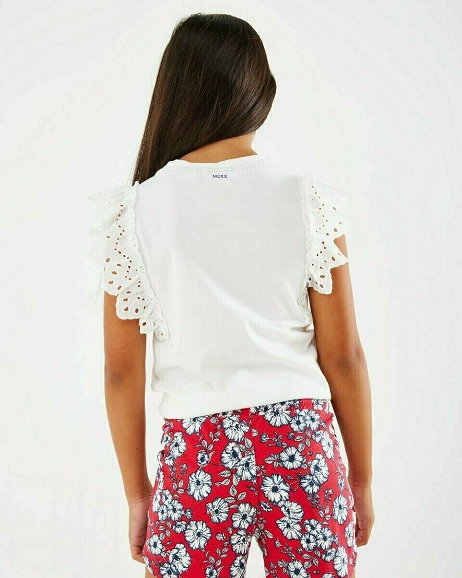 Mexx Broidery sleeves top Off white Białe | YFSIG7804