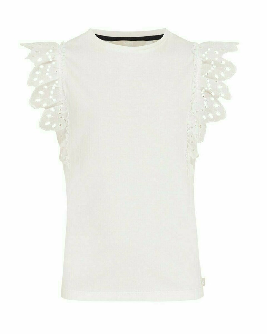 Mexx Broidery sleeves top Off white Białe | YFSIG7804