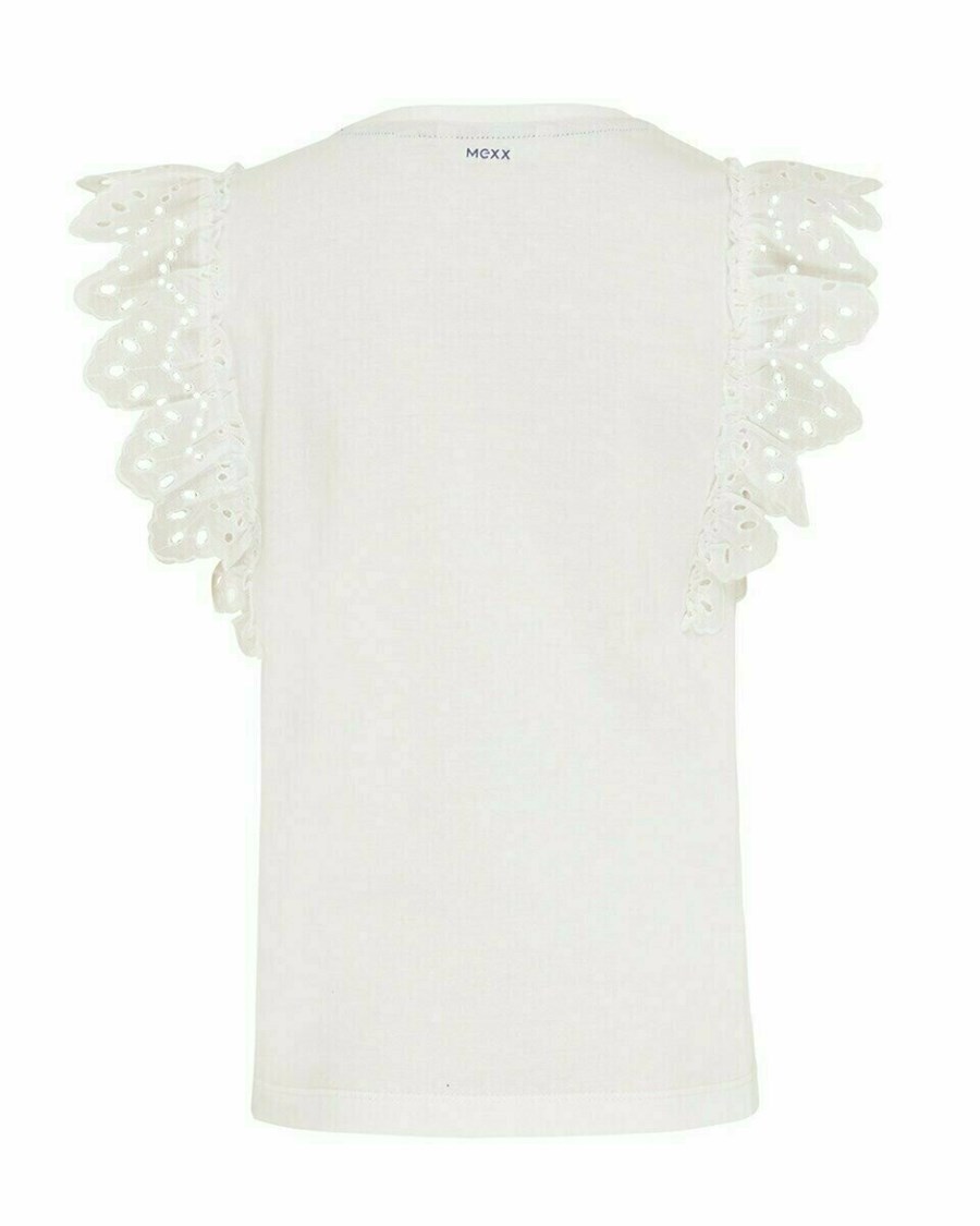 Mexx Broidery sleeves top Off white Białe | YFSIG7804