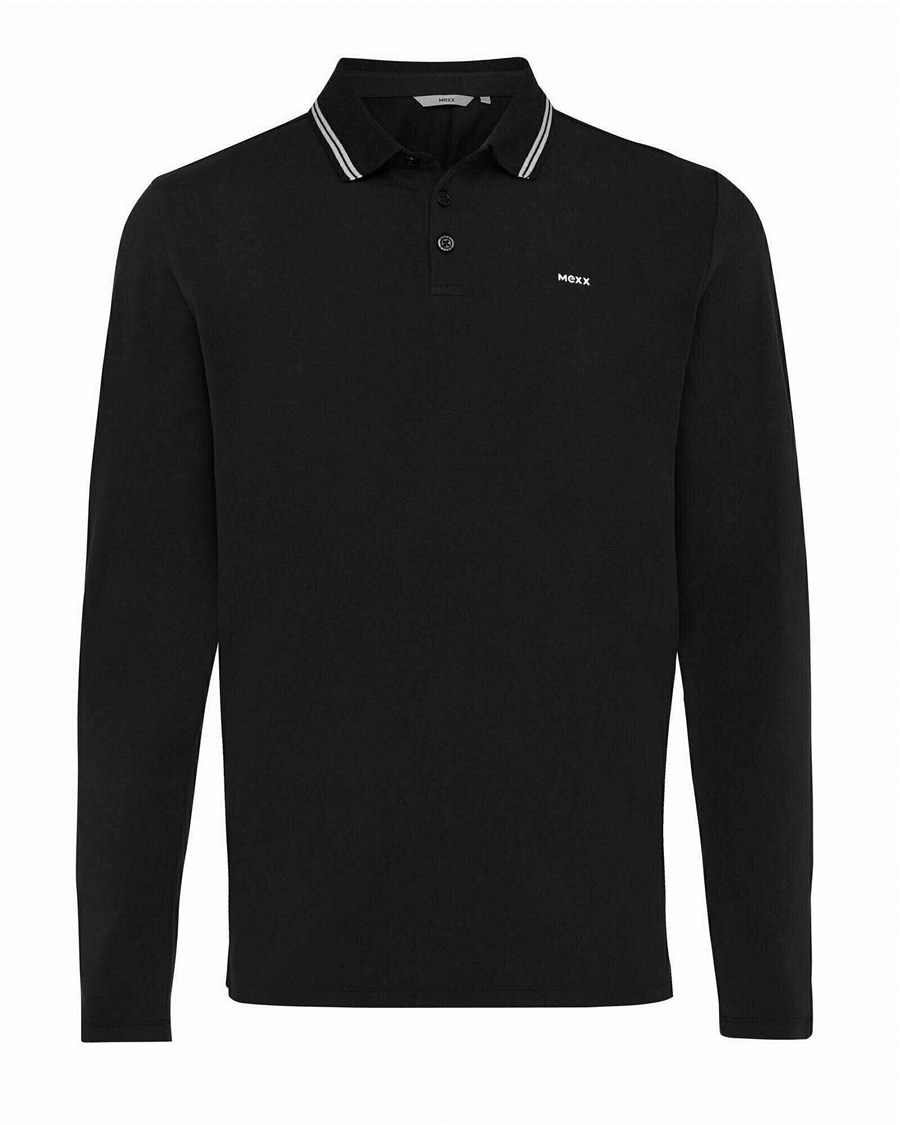 Mexx Brushed jersey polo LS Black Czarne | DOQMS2193