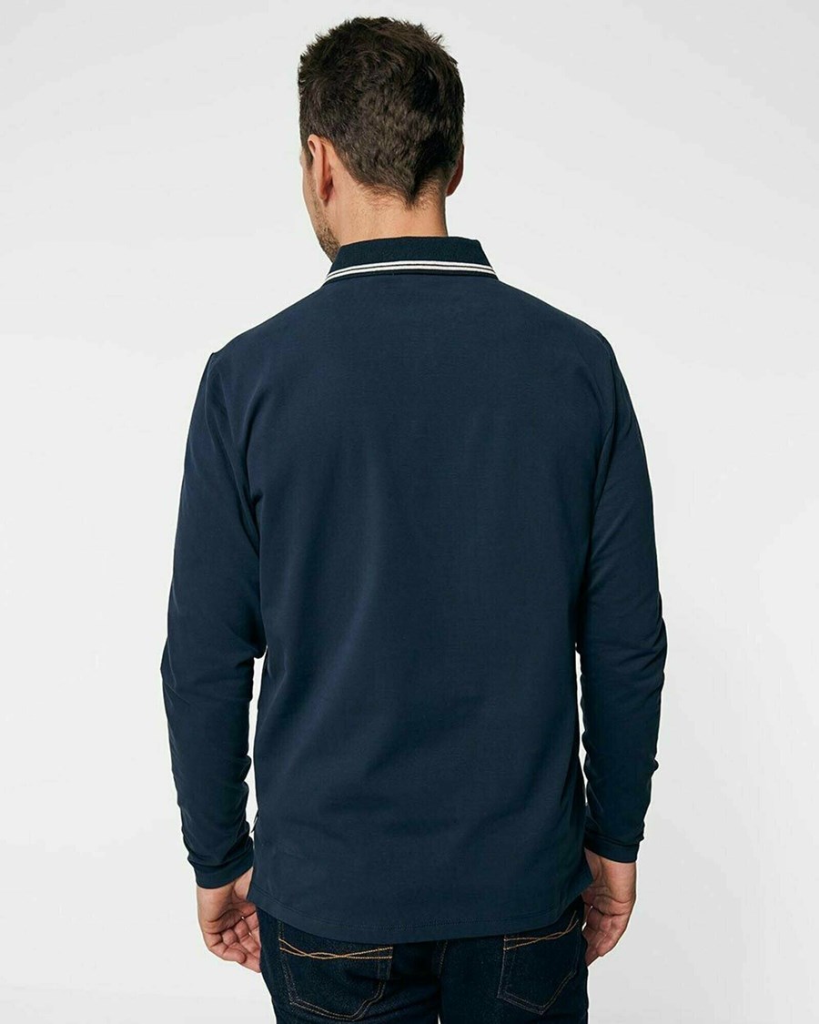 Mexx Brushed jersey polo LS Navy Niebieskie | WFVLI7826