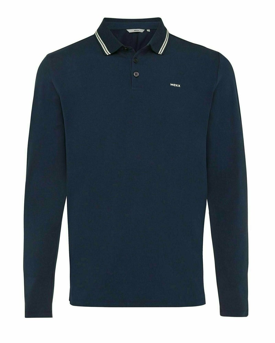 Mexx Brushed jersey polo LS Navy Niebieskie | WFVLI7826