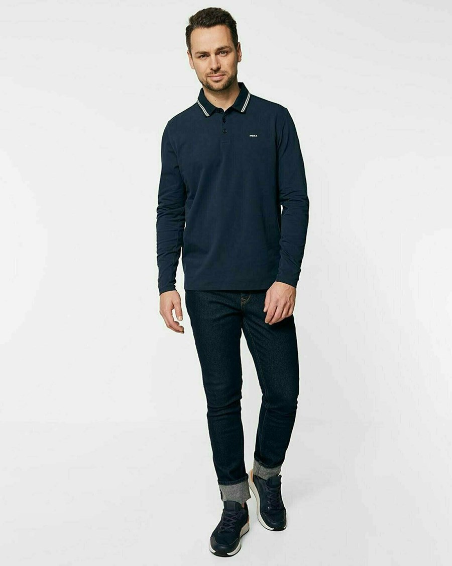 Mexx Brushed jersey polo LS Navy Niebieskie | WFVLI7826