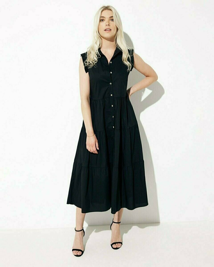 Mexx Button through dress Black Czarne | GXZSN4571