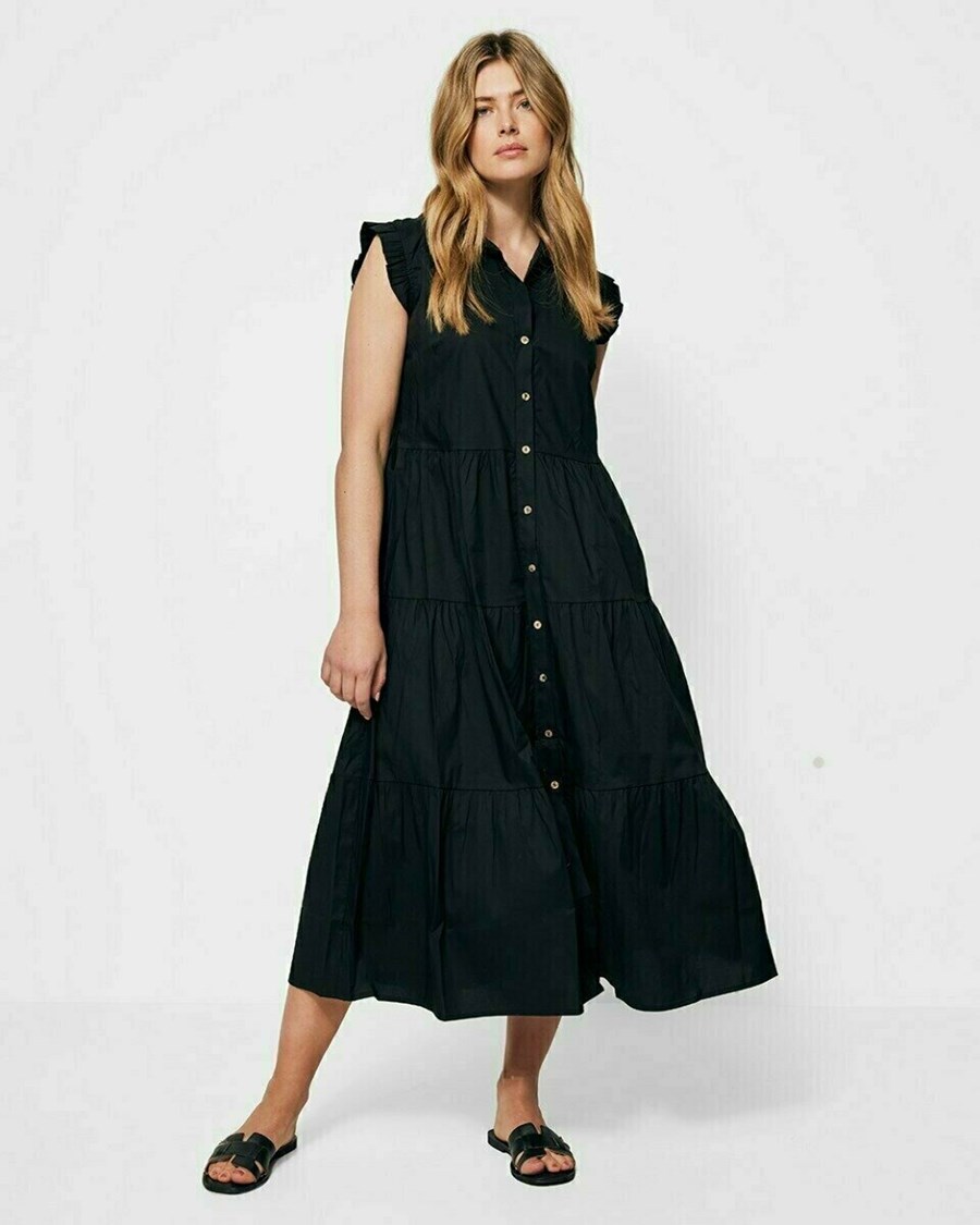 Mexx Button through dress Black Czarne | GXZSN4571