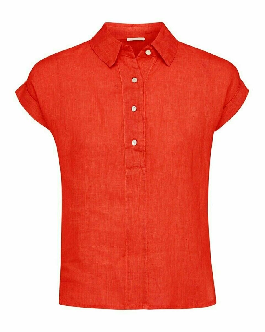 Mexx Capsleeve linen blouse Red Czerwone | UAWYJ1723