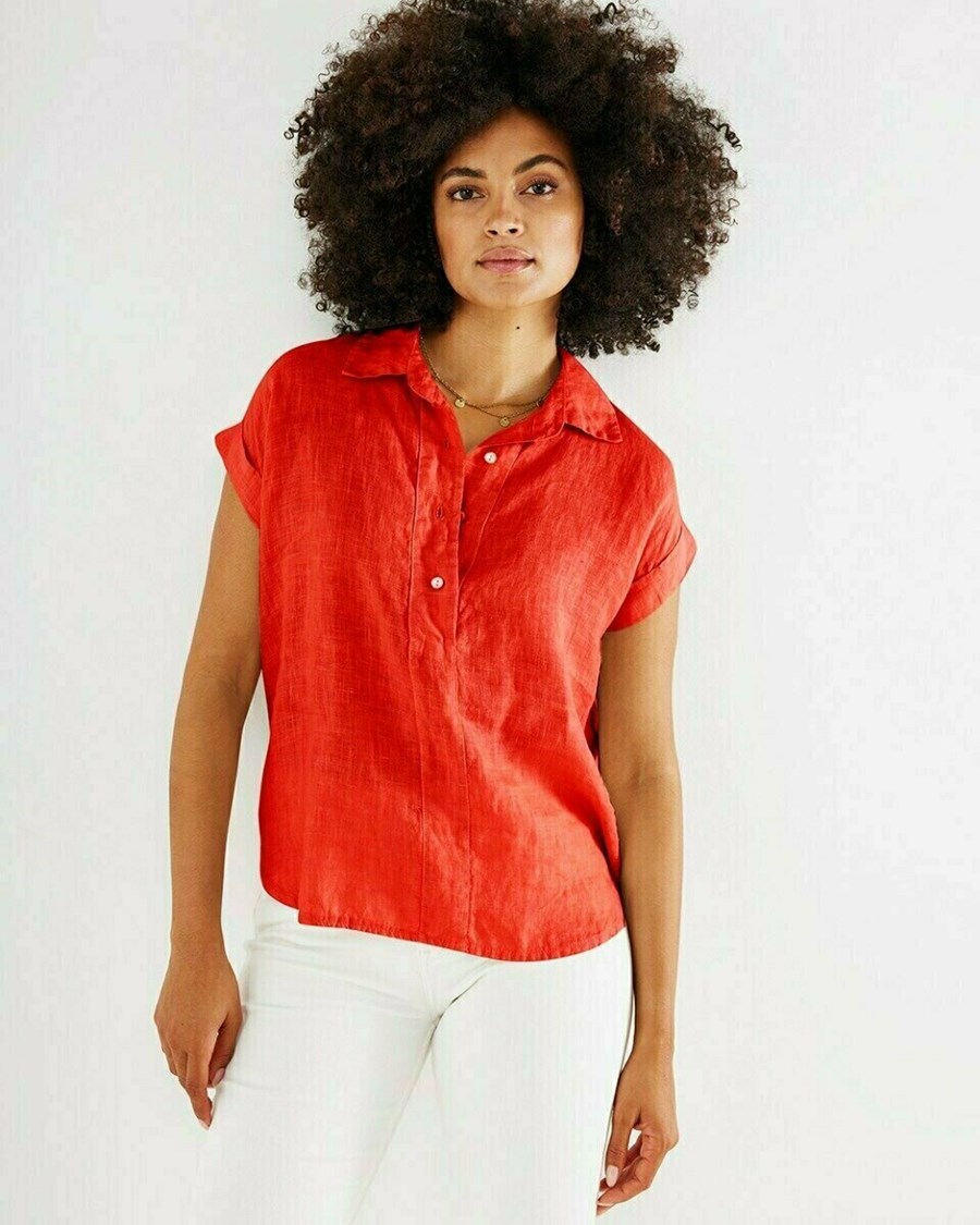 Mexx Capsleeve linen blouse Red Czerwone | UAWYJ1723