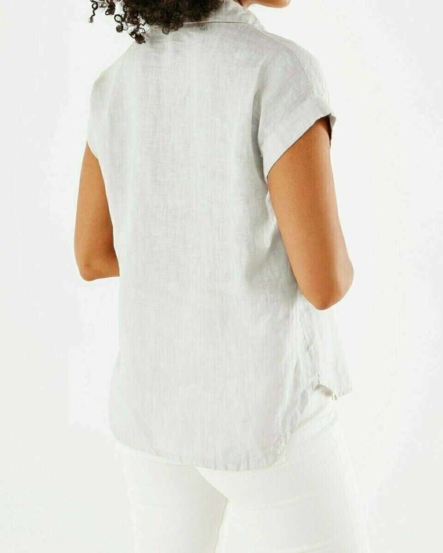 Mexx Capsleeve linen blouse White Białe | QROXK9304