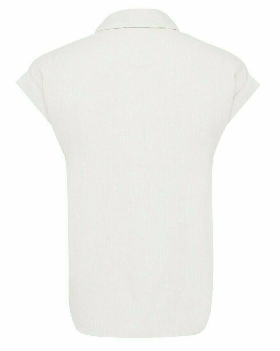 Mexx Capsleeve linen blouse White Białe | QROXK9304