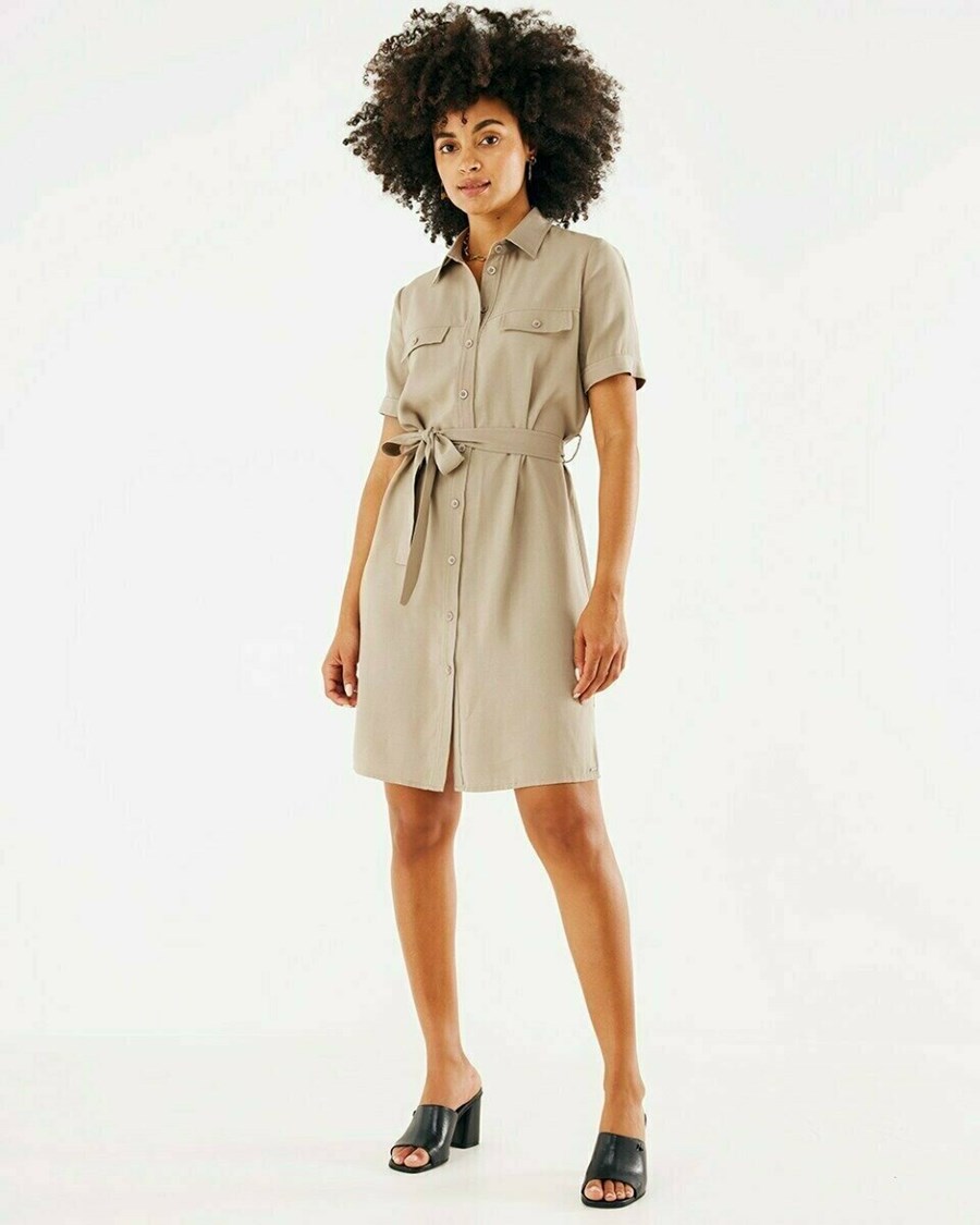 Mexx Capsleeve shirt dress Sand Beżowe | RSWLF4903