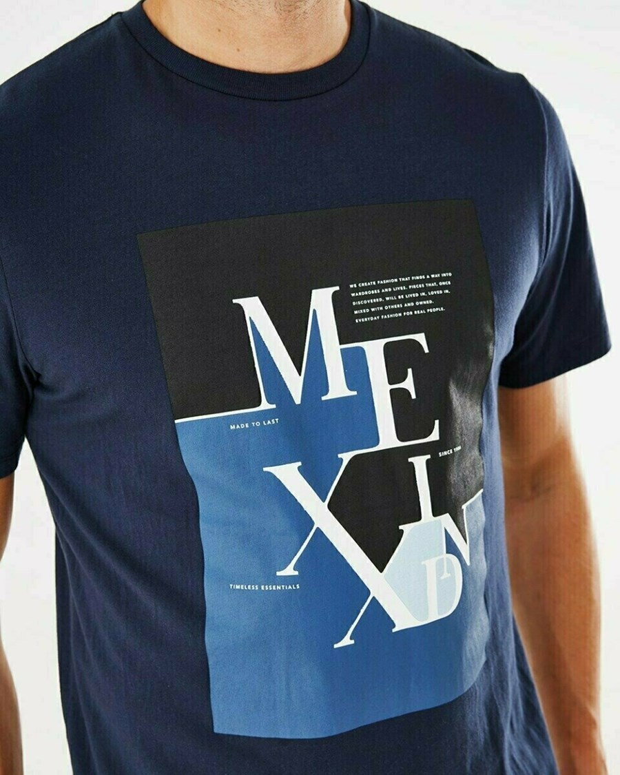 Mexx Chest print t-shirt Navy Niebieskie | KHTFL7261