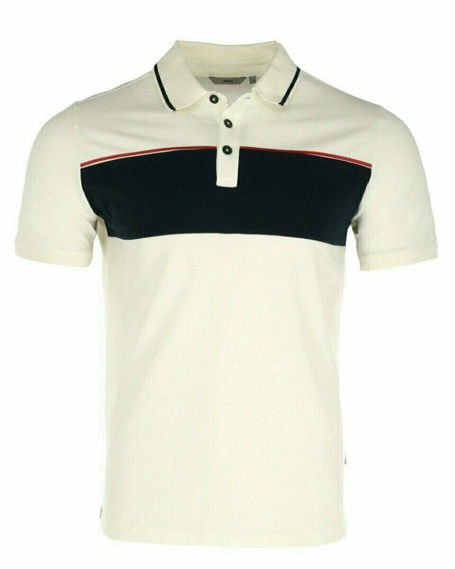 Mexx Colourblock pique polo Off white Białe | XWQVI4957