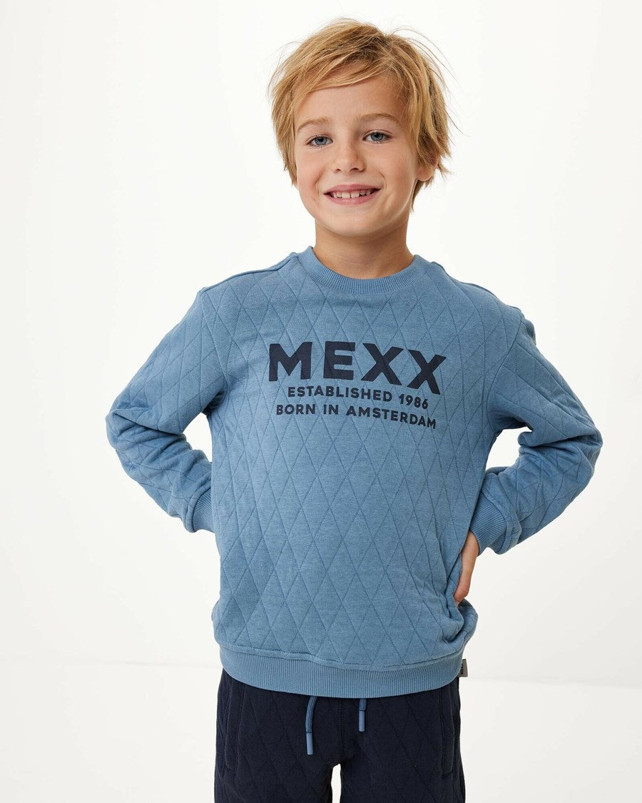 Mexx Crewneck sweater with quilting Mid Blue Niebieskie | SZBYE7419