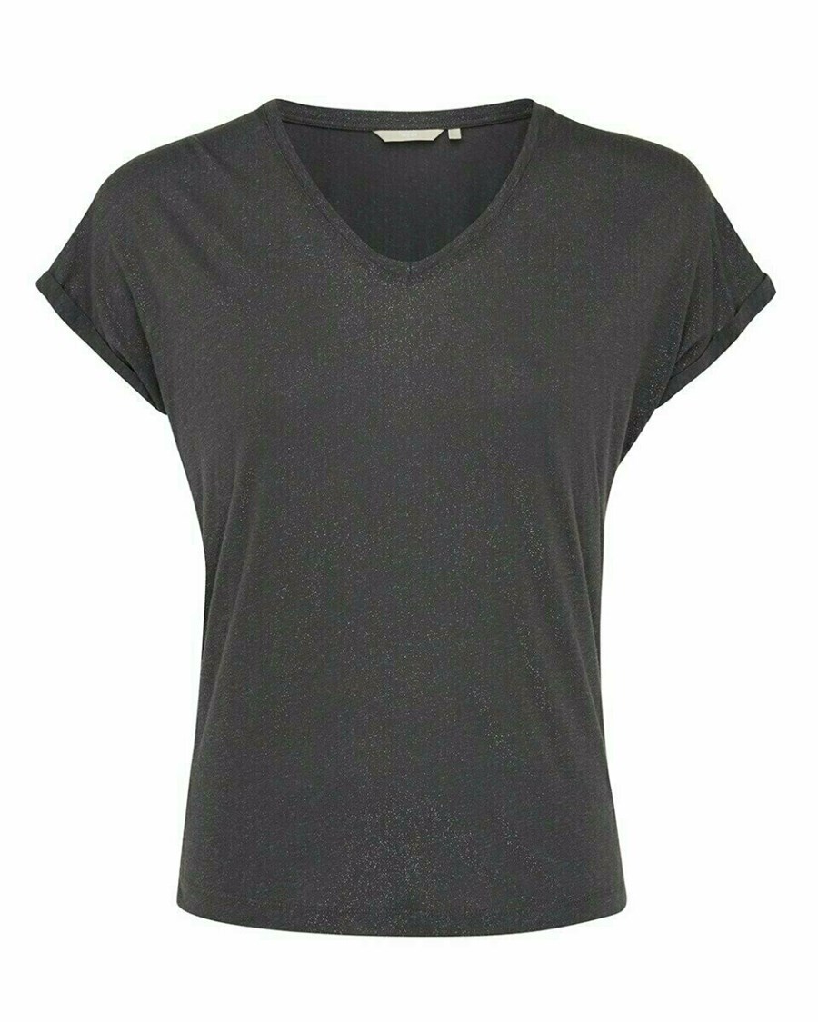 Mexx Foil coated v-neck tee Dark Grey Szare | JGTPB1750