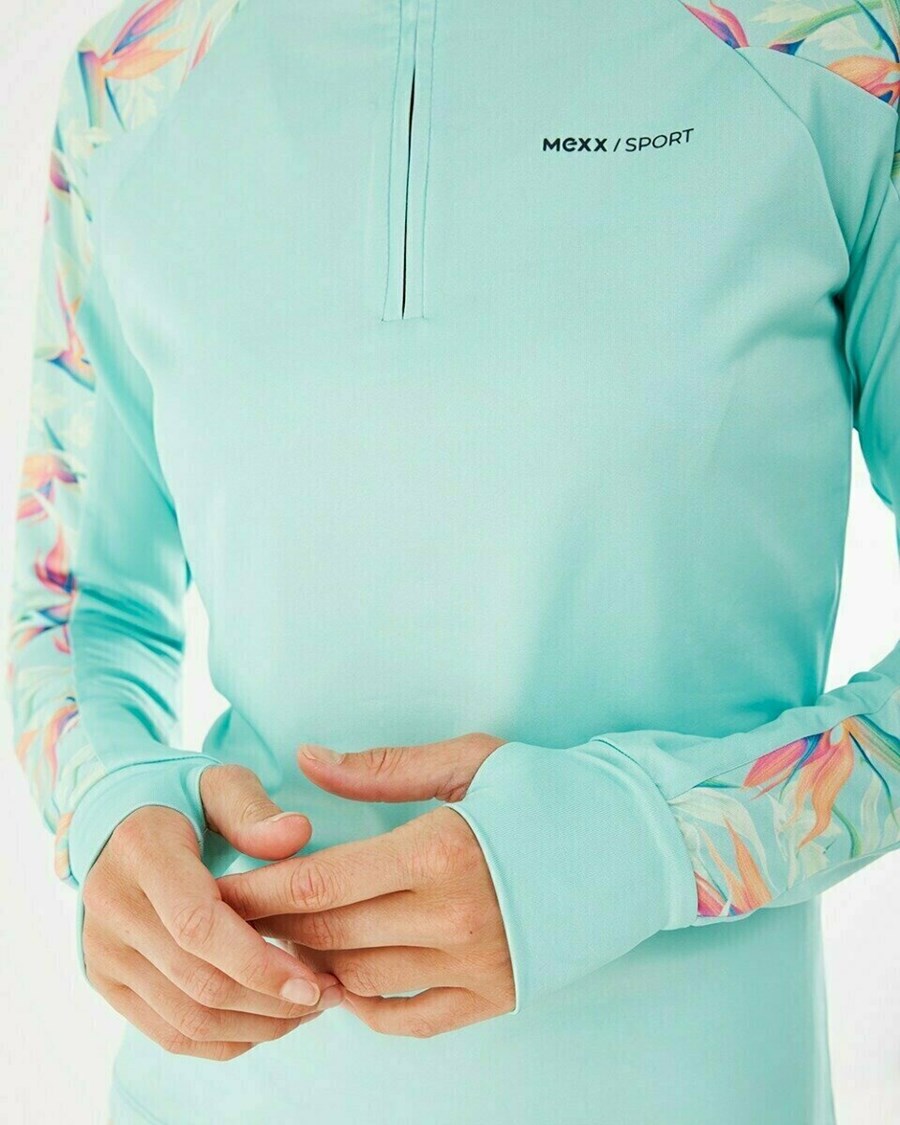 Mexx Half zip long sleeve t-shirt Light Mint Zielone | HMIBU7891