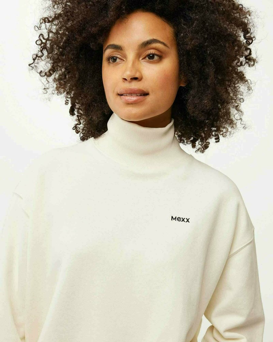 Mexx High neck loose fit sweater Off White Białe | VWTFU1256