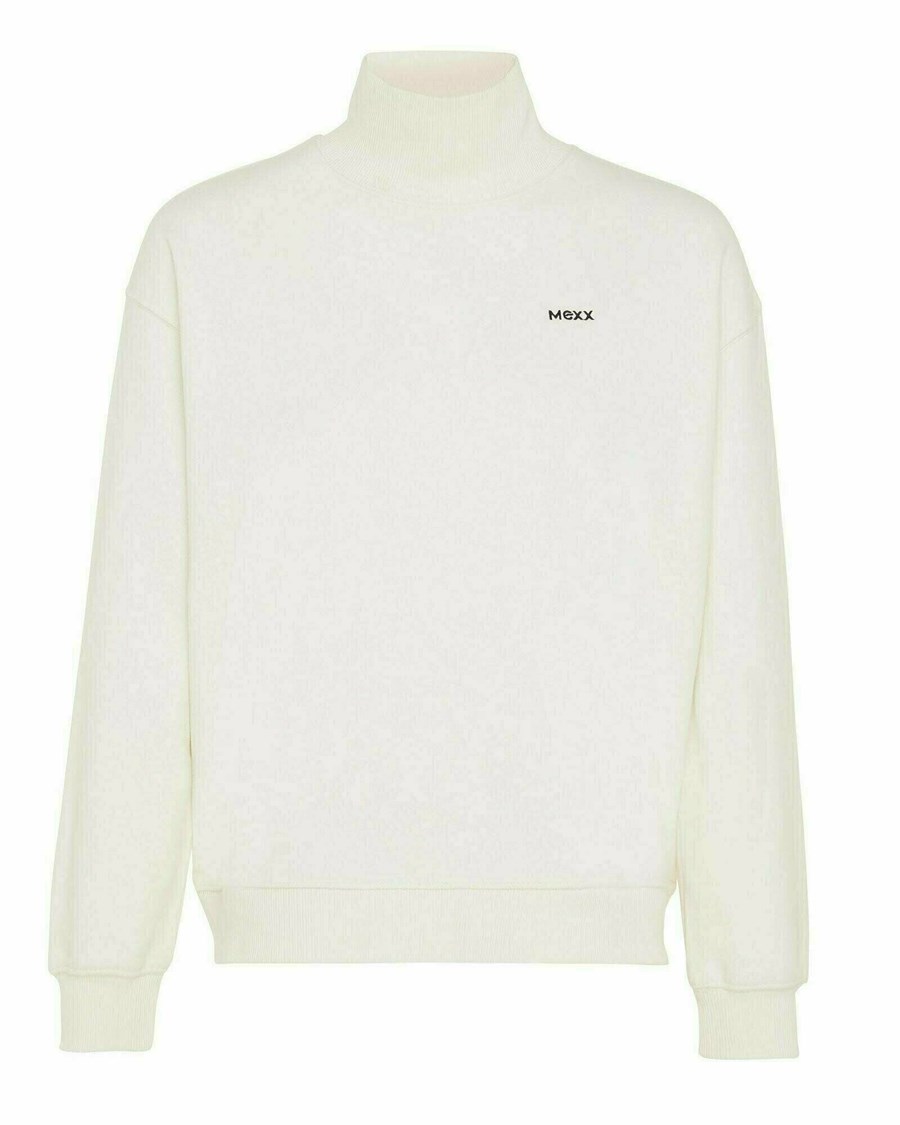 Mexx High neck loose fit sweater Off White Białe | VWTFU1256