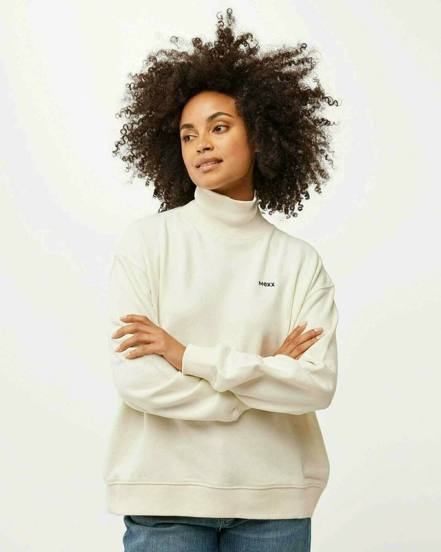 Mexx High neck loose fit sweater Off White Białe | VWTFU1256