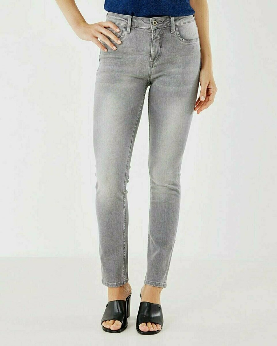 Mexx JENNA Mid waist/ Slim leg jeans Light Grey Szare | LNJGU1689