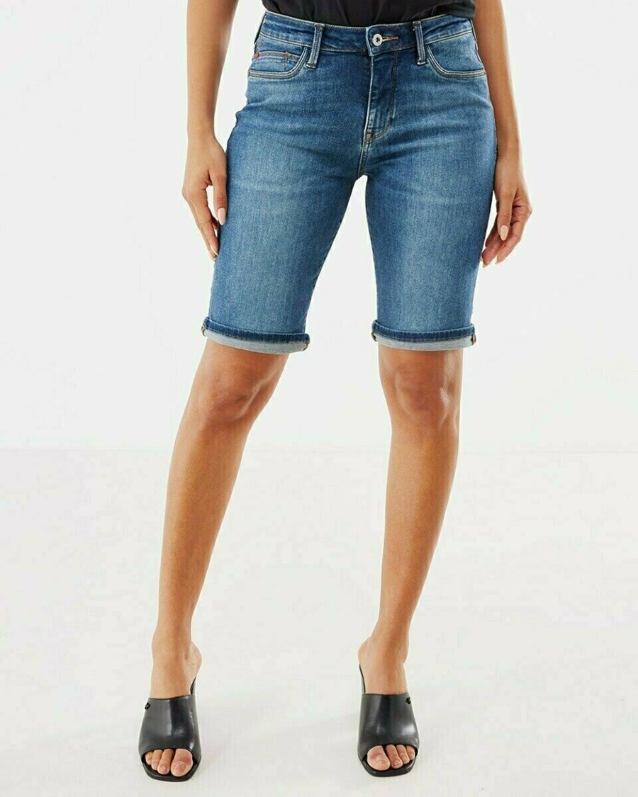 Mexx JENNA SHORT Mid waist/ Slim leg jeans Klasyczne Blue Niebieskie | SGHQO3284