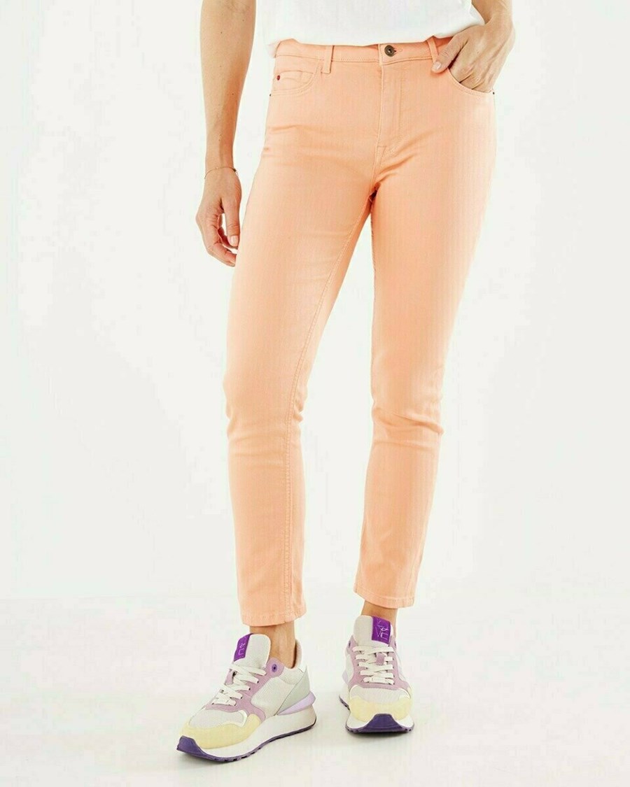 Mexx JENNA cropped Mid waist/ Cropped slim leg jeans Coral Pomarańczowe | ATEZN6345