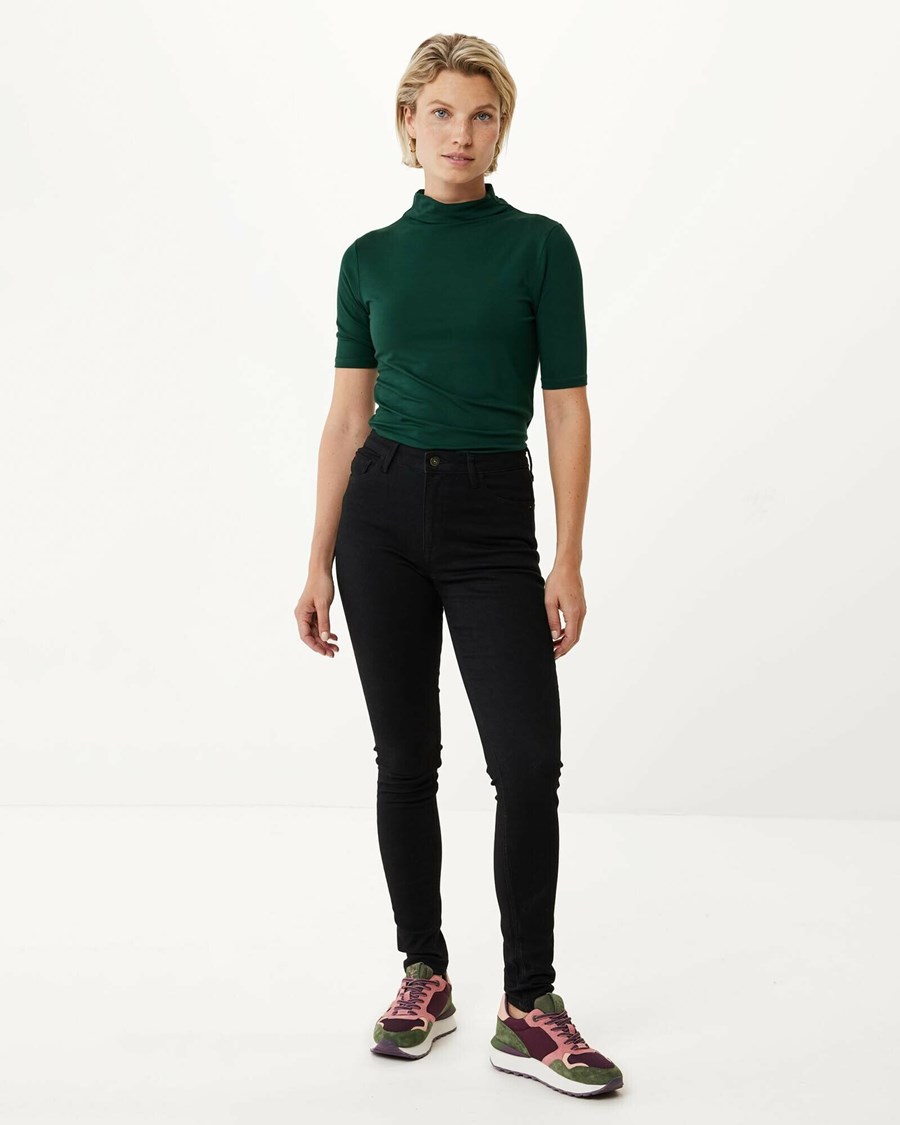 Mexx Krótkie sleeve mock neck t-shirt Dark Green Zielone | GEMDS9718