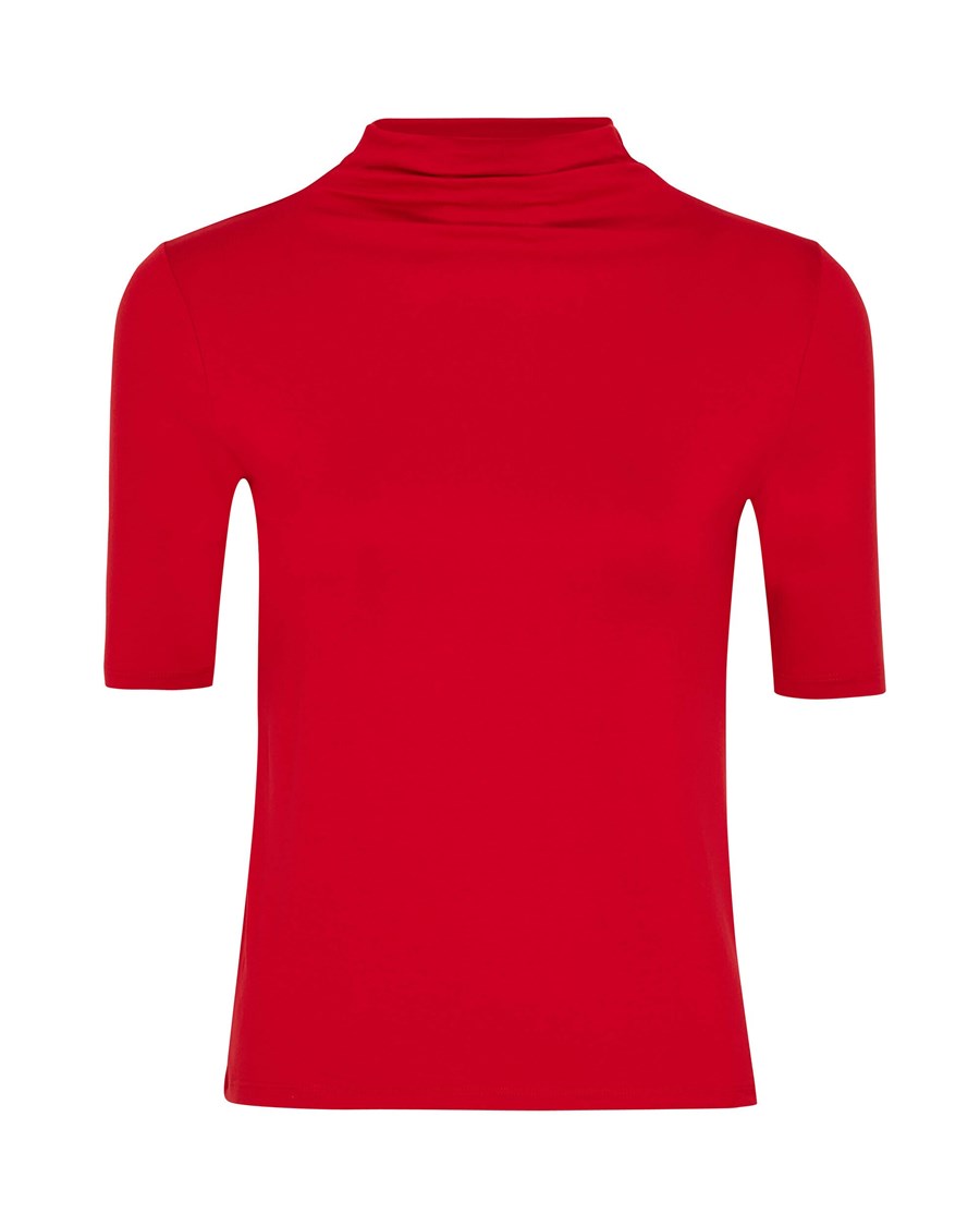 Mexx Krótkie sleeve mock neck t-shirt Red Czerwone | LKIPE4732