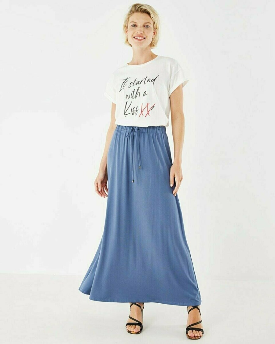 Mexx Long jersey skirt Mid Blue Niebieskie | LXHFZ3679