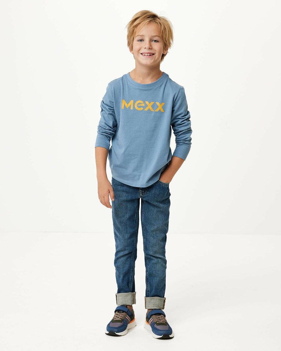 Mexx Long sleeve logo carrier t-shirt Mid Blue Niebieskie | RIAYJ5461