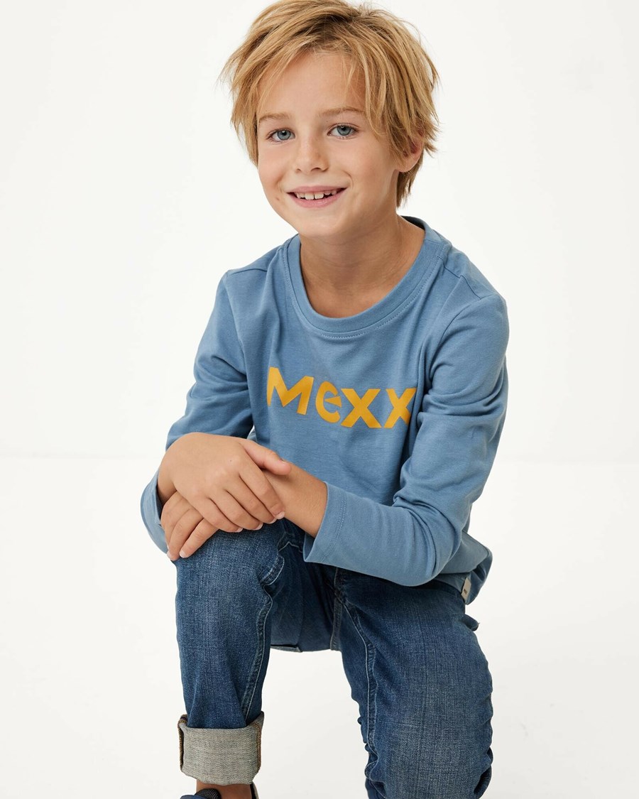 Mexx Long sleeve logo carrier t-shirt Mid Blue Niebieskie | RIAYJ5461