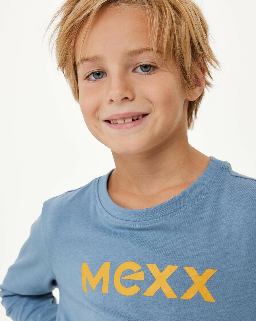 Mexx Long sleeve logo carrier t-shirt Mid Blue Niebieskie | RIAYJ5461