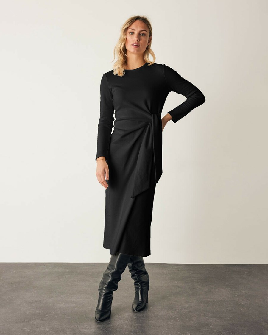 Mexx Longsleeve dress with knot Black Czarne | BUYXK3587