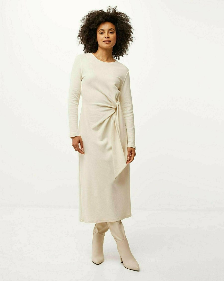 Mexx Longsleeve dress with knot Off White Białe | ZAOVB9530