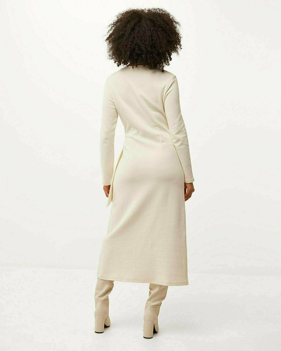 Mexx Longsleeve dress with knot Off White Białe | ZAOVB9530