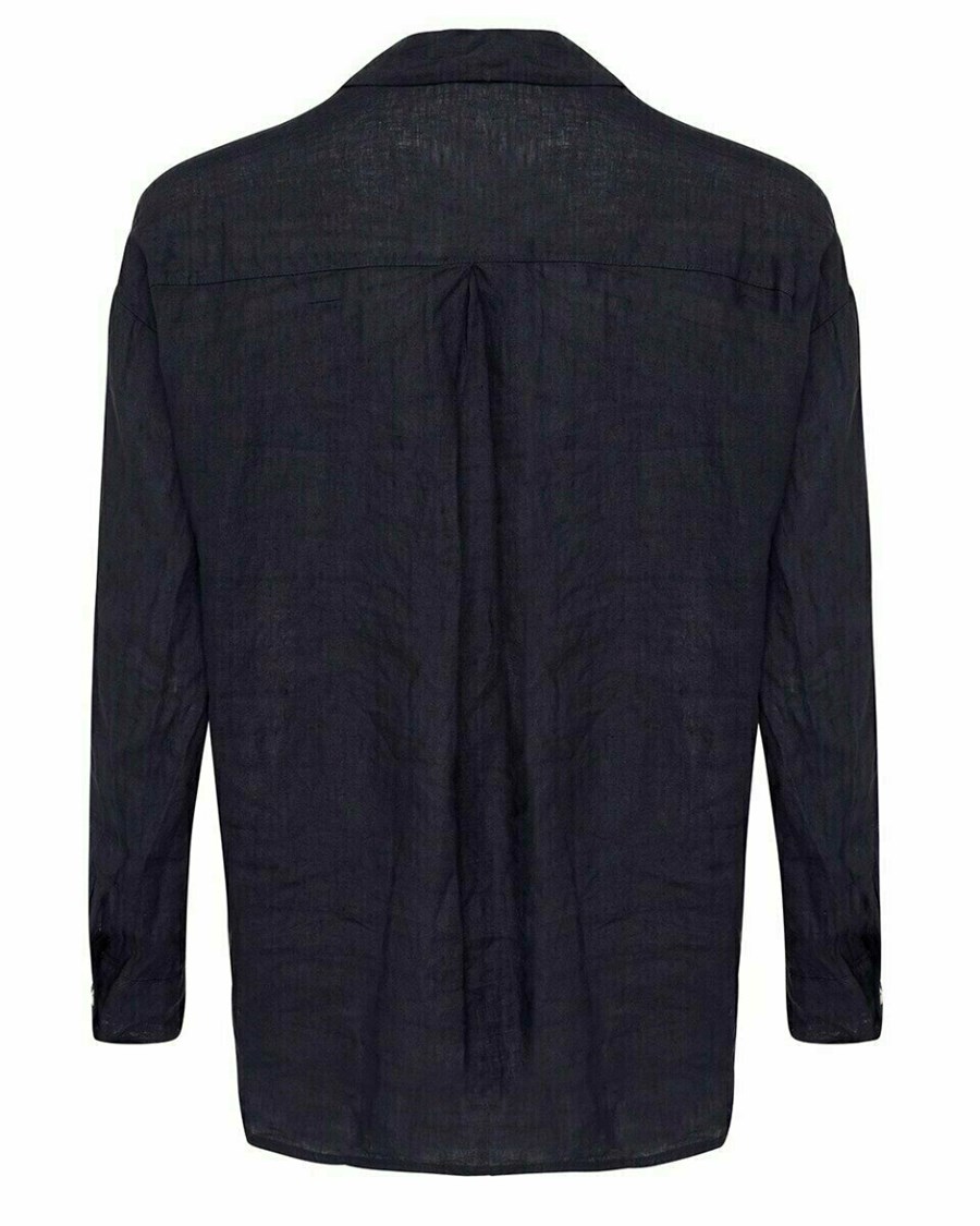 Mexx Longsleeve linen blouse Navy Niebieskie | XCYBR4076