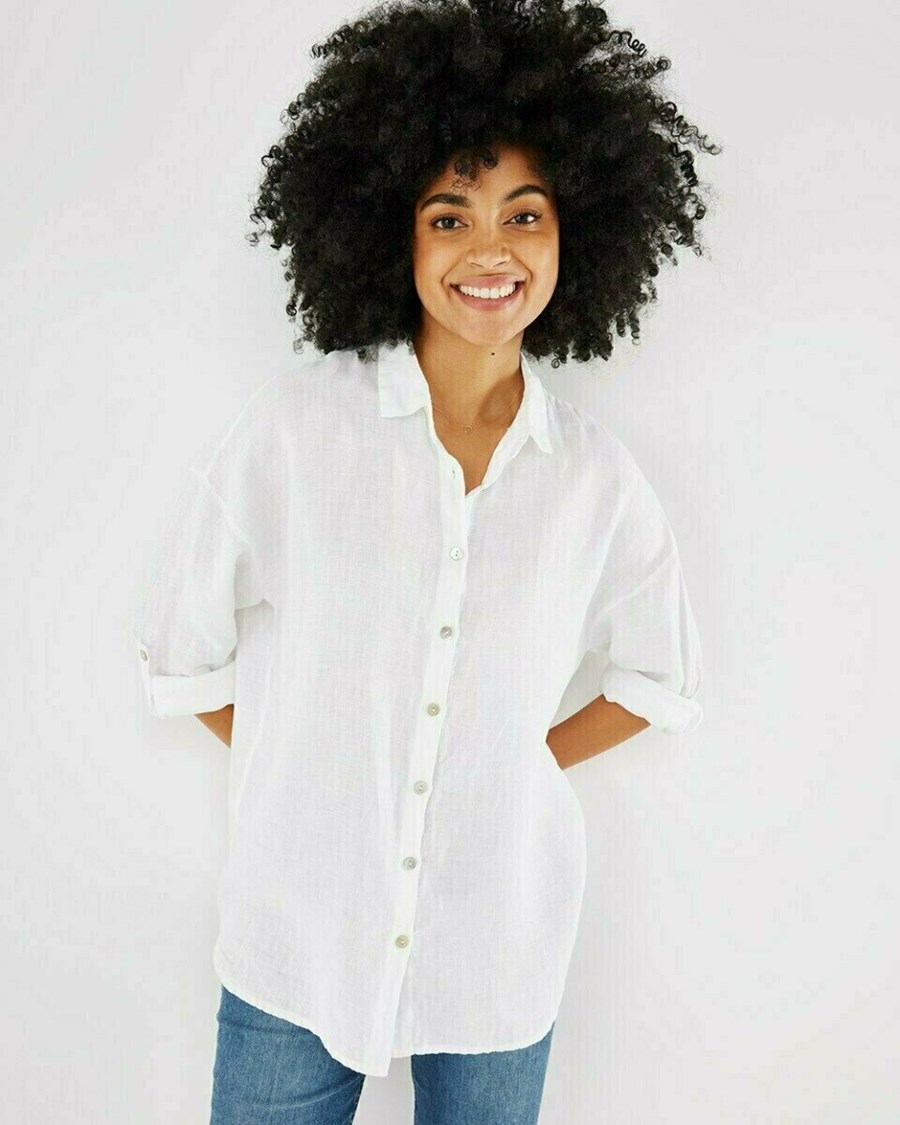 Mexx Longsleeve linen blouse White Białe | CQADW0256