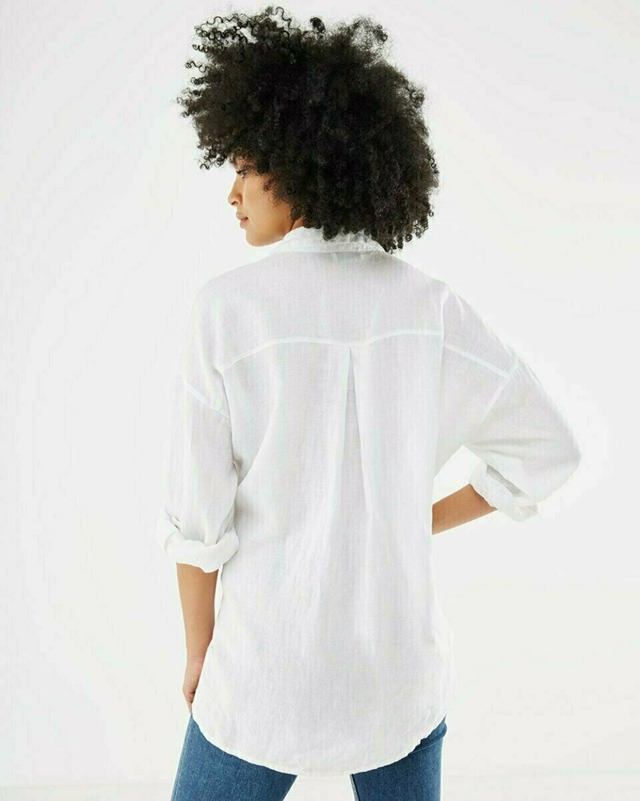 Mexx Longsleeve linen blouse White Białe | CQADW0256