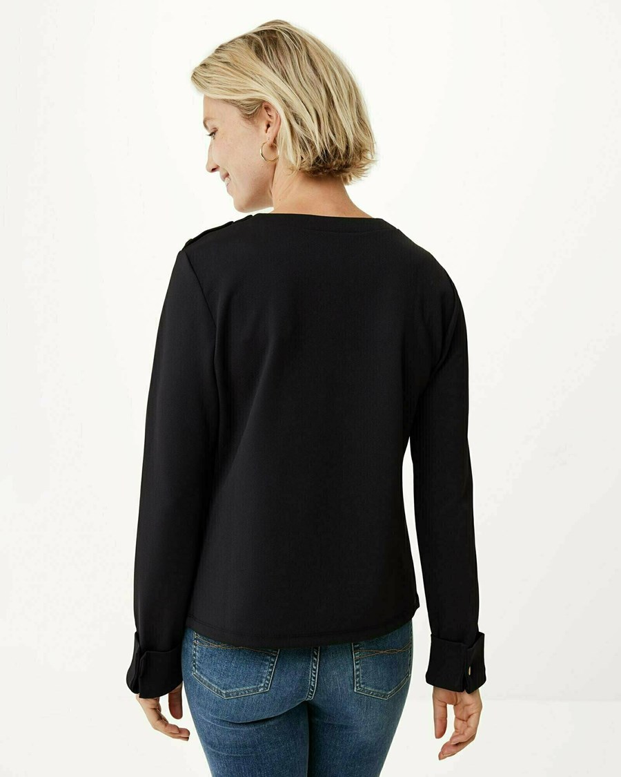 Mexx Longsleeve top with buttons on shoulders Black Czarne | TELUY0156