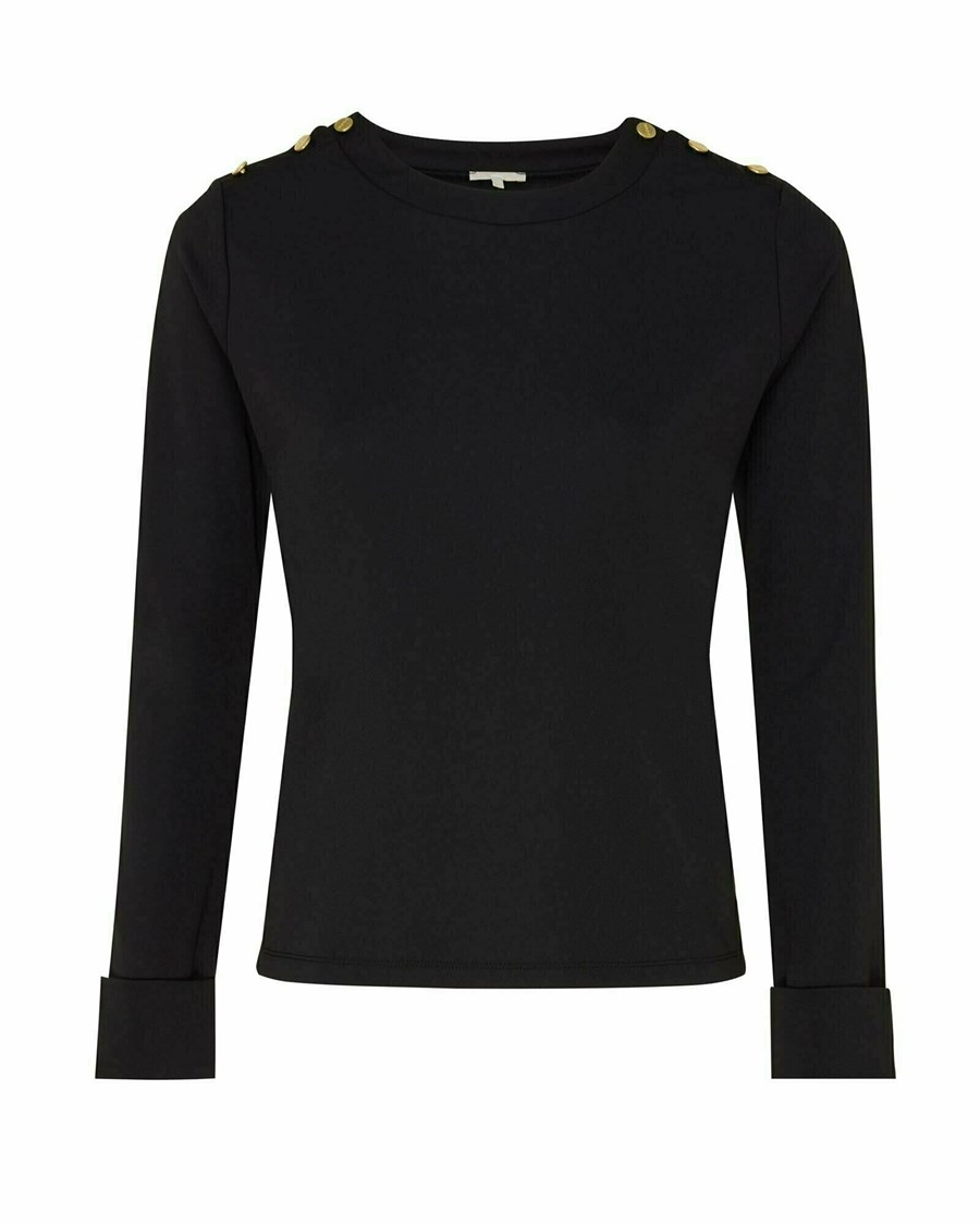 Mexx Longsleeve top with buttons on shoulders Black Czarne | TELUY0156