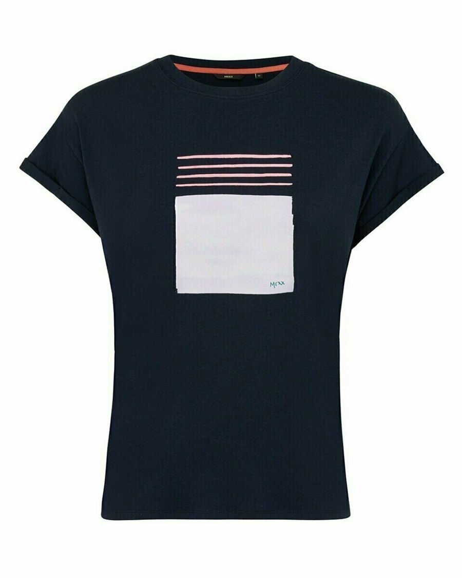 Mexx Loose fit printed t-shirt Navy Niebieskie | CYDEA6719